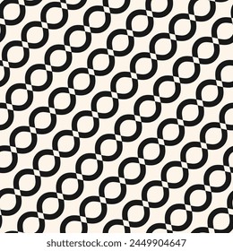 Vector seamless pattern with wavy shapes, diagonal chain, curved lines. Simple black and white geometric texture. Endless abstract monochrome background. Repeated design for print, textile, packaging