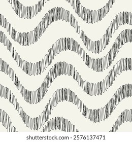 Vector seamless pattern with wavy stripes. Endless stylish texture. Ripple scribble repeating background. Natural stylish hatching print. Can be used as swatch for illustrator.