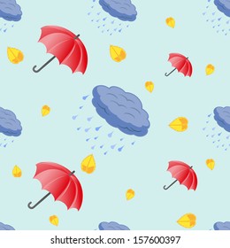 Vector seamless pattern of weather umbrella and a rain cloud