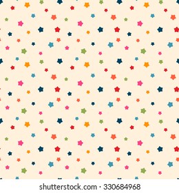 Vector seamless pattern for web design, prints etc. Modern stylish texture. Repeating background with varicolored stars can be copied without any seams. Children theme.