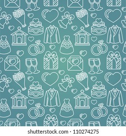 Vector seamless pattern with wedding icons -blue  background