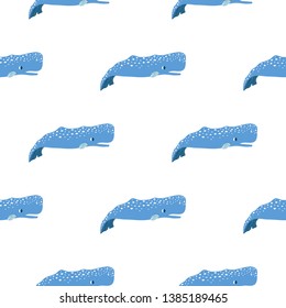 Vector seamless pattern of whale,fish, seahorse, starfish, coral sprigs and seashell. Marine seamless pattern.