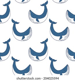 Vector seamless pattern with whales