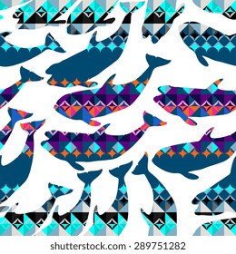 Vector seamless pattern with whales