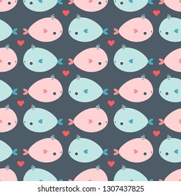 vector seamless pattern with whales couple in love