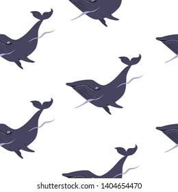 vector seamless pattern with whales on white background. it can be used as wallpaper, background, print, textile design, notebooks, phone cases, packaging paper, and more.