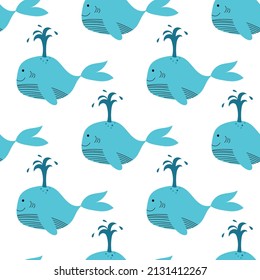 Patrón vectorial sin fisuras con ballenas en fondo blanco. Patrón de tela, papel pintado, papel, ropa