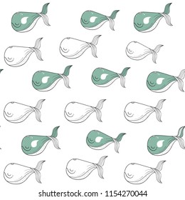 Vector seamless pattern with whales. Scandinavian motives. Baby print.