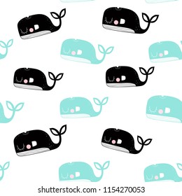 Vector seamless pattern with whales. Scandinavian motives. Baby print.