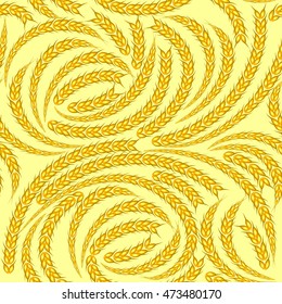 Vector seamless pattern with of wheat ears, barley, corn. Whole grain, natural, organic background for bakery, package bread products.