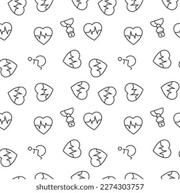 Vector seamless pattern of wheelchair, doctor, pulse, cardiogram on white background. It can be used for printing on various surfaces 