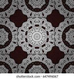 Vector seamless pattern with white antique floral medieval decorative, leaves and white pattern ornaments on brown background. Seamless royal luxury white baroque damask vintage.