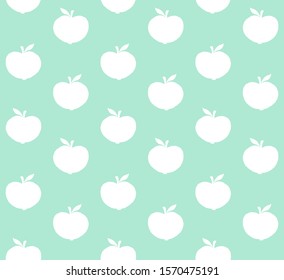Vector seamless pattern of white apple silhouette isolated on mint green background