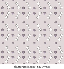 Vector seamless pattern. White bones, lilac traces of animals on a beige background. Can be used for wrapping paper, web or design of banners. EPS10.