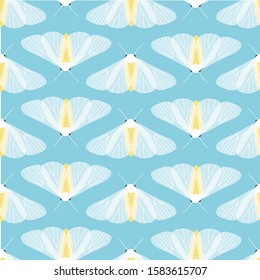 vector seamless pattern of white butterflies and moths on blue background,hand drawn picture