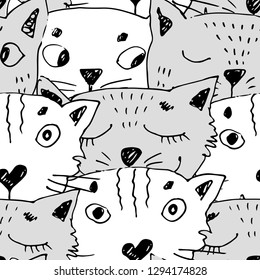 Vector seamless pattern with white cat. Hand drawn illustration of kitten  9