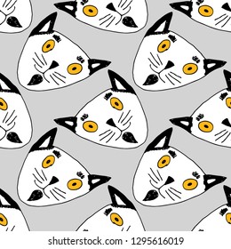 Vector seamless pattern with white cat. Hand drawn illustration of kitten  10