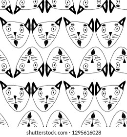 Vector seamless pattern with white cat. Hand drawn illustration of kitten  15