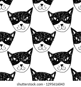 Vector seamless pattern with white cat. Hand drawn illustration of kitten  7