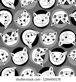Vector seamless pattern with white cat. Hand drawn illustration of kitten   