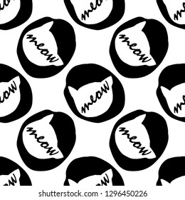 Vector seamless pattern with white cat. Hand drawn illustration of kitten   