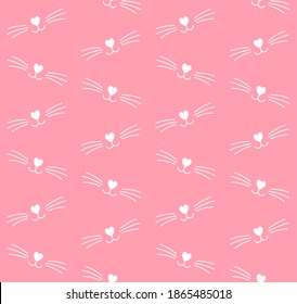 Vector seamless pattern of white cat face isolated on pink background
