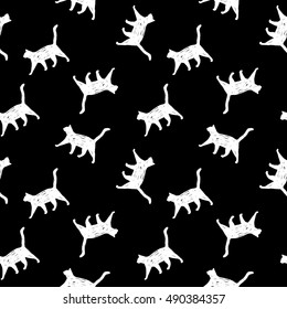 Vector seamless pattern with white cats