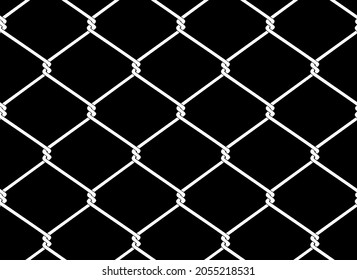 Vector Seamless Pattern Of White Chain Link Mesh Chicken Wire Fence Protection On Black Background.