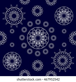 Vector seamless pattern with white circular pattern on a blue background for your design