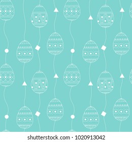 Vector seamless pattern with white contour eggs. Easter holiday background eggs. Happy Easter Easter decoration egg silhouette . Egg silhouette with blue colored background for Easter time.