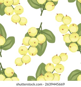 Vector seamless pattern with white currant on white background