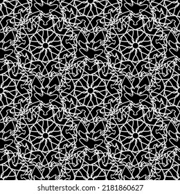 Vector seamless pattern of white curves on a black background.