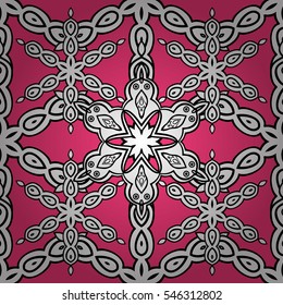 vector seamless pattern with white elements on pink background. Radial gradient shape. Snowflake, Christmas, New Year.