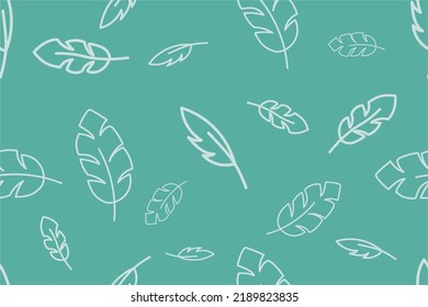 Vector seamless pattern with white falling feathers on a green background, doodle style