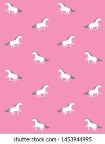 Vector seamless pattern of white flat cartoon horse unicorn isolated on pink background