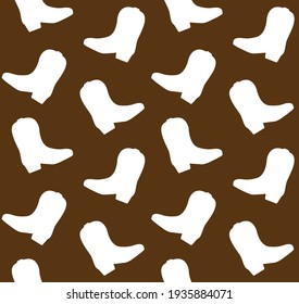 Vector seamless pattern of white flat cowboy boot silhouette isolated on brown background