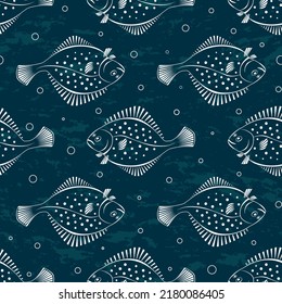 Vector seamless pattern of white flounders on blue background