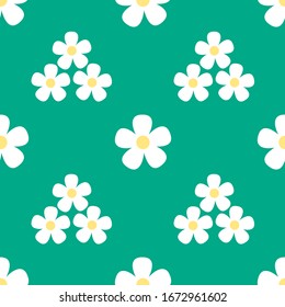 vector seamless pattern with white flower on green background that design for fabric, print, texture or textile, beautiful floral wallpaper