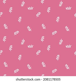 Vector seamless pattern with white flowers on Pacific Pink.Simple,floral,minimalist,festive print  doodle style.Designs for prints,stickers,social media,printing,invitations,textiles,wrapping paper.