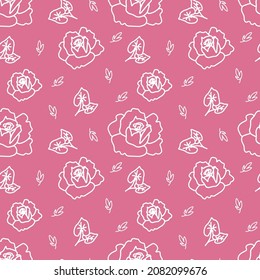 Vector seamless pattern with white flowers on Pacific Pink.Simple,floral,minimalist,festive print  doodle style.Designs for prints,stickers,social media,printing,invitations,textiles,wrapping paper.