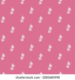 Vector seamless pattern with white flowers on Pacific Pink.Simple,floral,minimalist,festive print  doodle style.Designs for prints,stickers,social media,printing,invitations,textiles,wrapping paper.