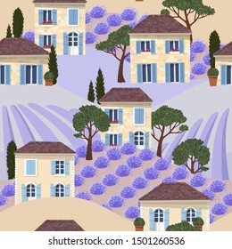 Vector seamless pattern with white french houses