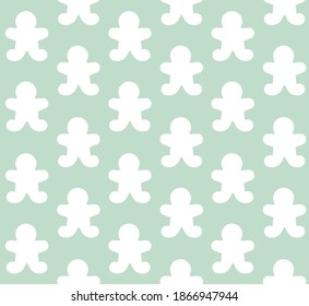 Vector seamless pattern of white ginger bread silhouette isolated on mint background