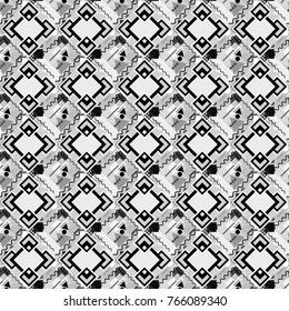 Vector seamless pattern in white, gray and black colors. Abstract brushed squares textured background.