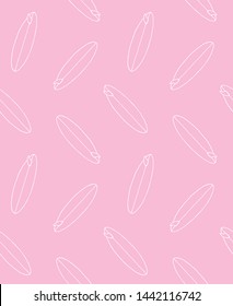 Vector seamless pattern of white hand drawn doodle sketch surf board isolated on pink background 