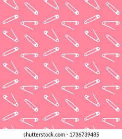 Vector seamless pattern of white hand drawn doodle sketch English pins isolated on pink background