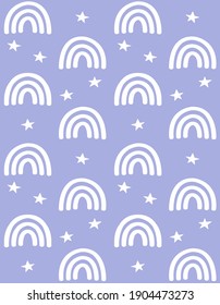 Vector seamless pattern of white hand drawn doodle rainbow isolated on blue background