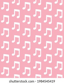 Vector seamless pattern of white hand drawn doodle sketch music note silhouette isolated on pink background