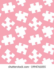 Vector seamless pattern of white hand drawn doodle sketch puzzle pieces isolated on pink background
