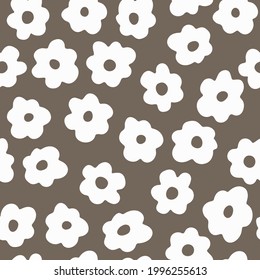 Vector seamless pattern with white hand drawn flowers. Doodle cute illustration for textile, clothes, wrapping paper, girlish and women design